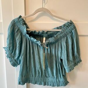 Elan Women’s Off the Shoulder Crop Top XL resortwear NWT teal blue